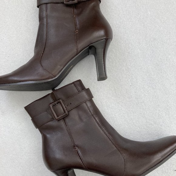 Franco Fortini "Leigh" Brown Leather Heeled Ankle Boots - Picture 8 of 14